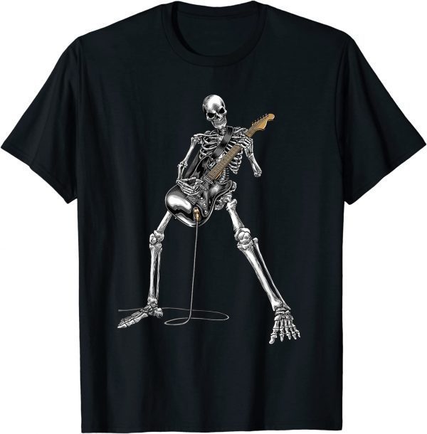 Happy Skeleton Guitar Guy Spooky Halloween Rock Band Concert Tee Shirt