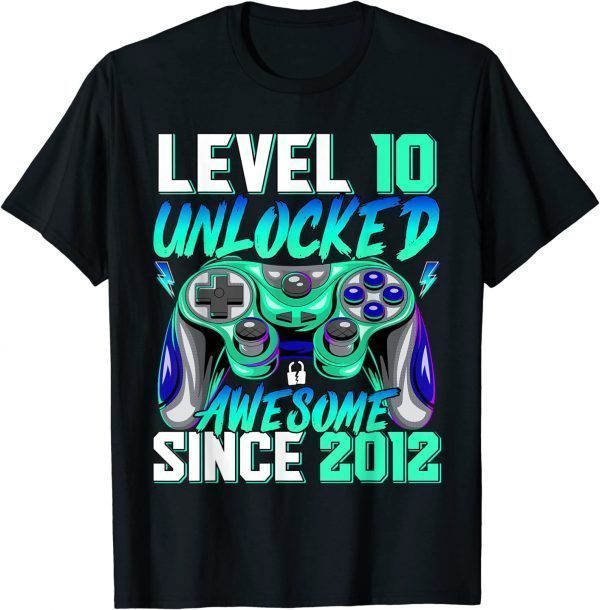 Official Level 10 Unlocked Awesome Since 2012 10th Birthday Gaming T-Shirt