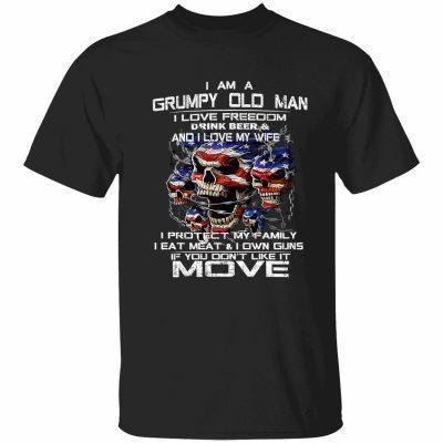 Skull i am a grumpy old man i love freedom drink beer T-Shirt