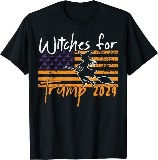 Trump 2024 Lazy Halloween Costume Funny Witch American Flag T-Shirt