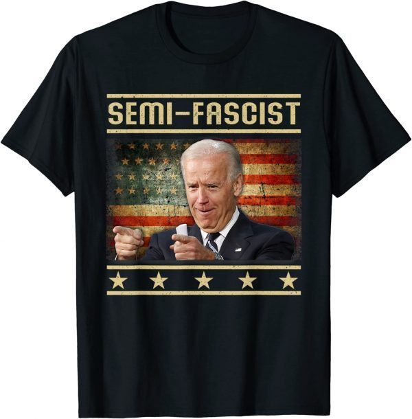Semi-Fascist Funny Political Humor Biden Quote Retro US Flag T-Shirt