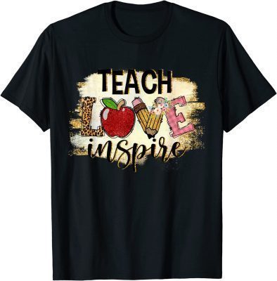 Teach Love Inspire Back To School Leopard Teacher Funny T-Shirt