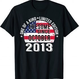Awesome Since October 2013 Vintage 9 Years Old USA Flag T-Shirt