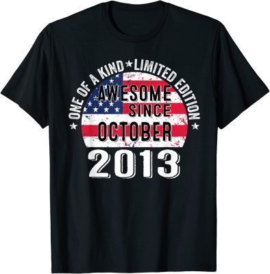 Awesome Since October 2013 Vintage 9 Years Old USA Flag T-Shirt