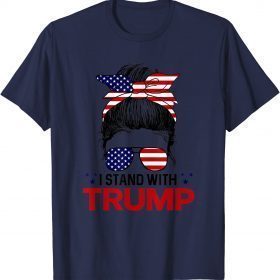 I Stand With Trump American Flag Messy Bun Hair Trump 2024 Vintage Shirt
