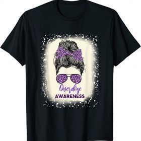 Overdose awareness Warrior messy hair bun Purple Ribbon Official T-Shirt