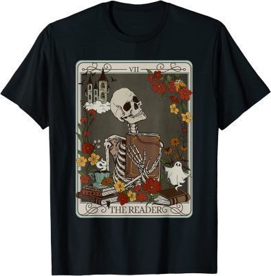 The Reader Tarot Card Funny Skeleton Librarian Halloween Tee Shirt