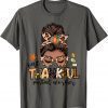 One Thankful Postal Worker Messy Bun Fall Funny Thanksgiving 2023 T-Shirt