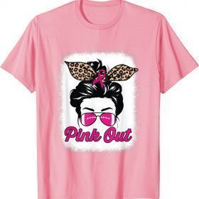 Pink Out Breast Cancer Awareness Football Bleached Messy Bun 2023 T-Shirt