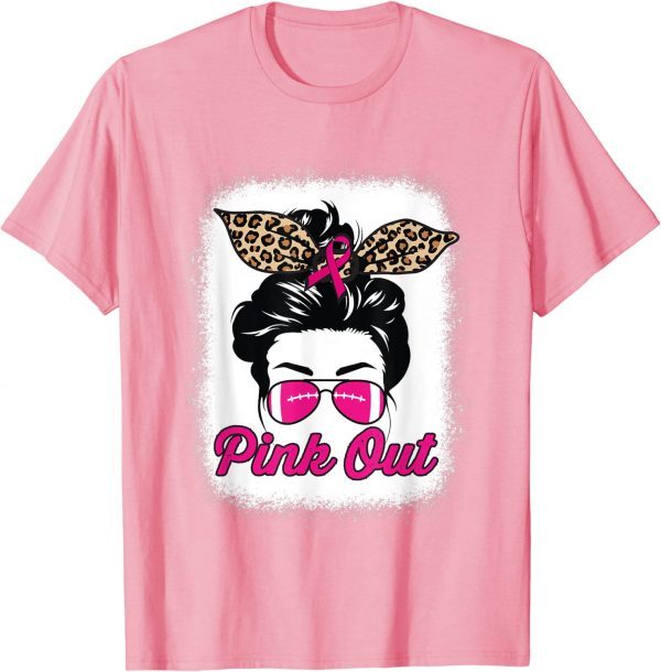 Pink Out Breast Cancer Awareness Football Bleached Messy Bun 2023 T-Shirt