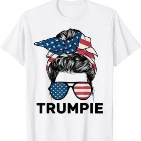 Trumpie Anti Biden Rally Wear Messy Hair Bun American Flag Unisex T-Shirt
