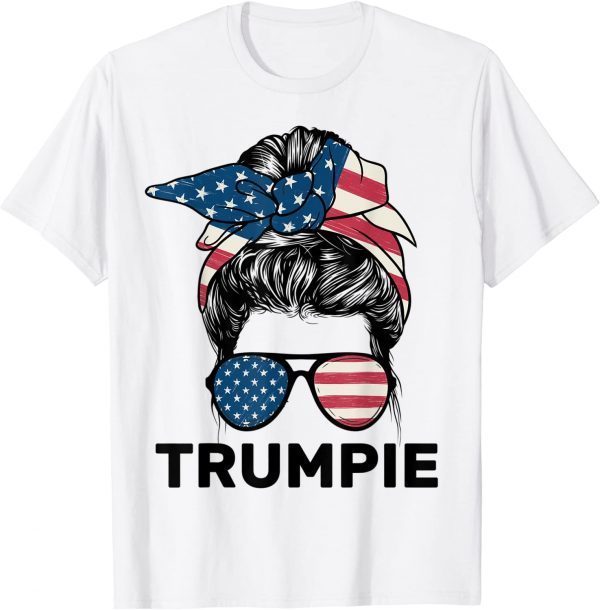 Trumpie Anti Biden Rally Wear Messy Hair Bun American Flag Unisex T-Shirt