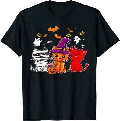 Cat Happy halloween, Cute Mummy Witch Demon Funny T-Shirt