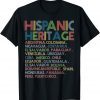 Hispanic Heritage Month Latino All Countries Names Tee Shirt
