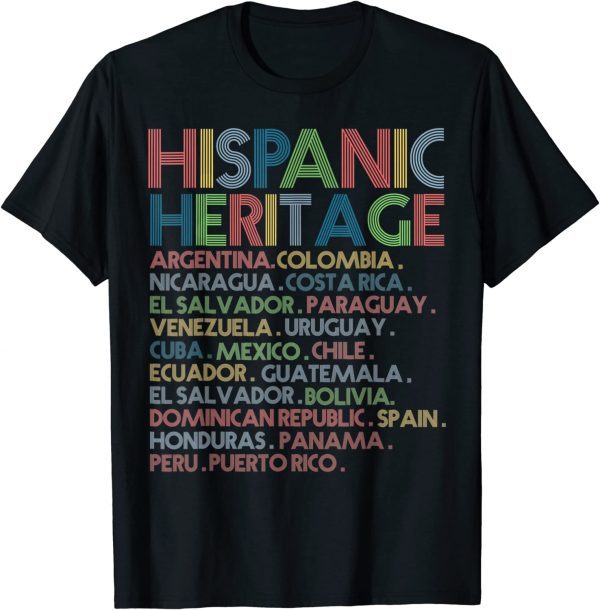 Hispanic Heritage Month Latino All Countries Names Tee Shirt
