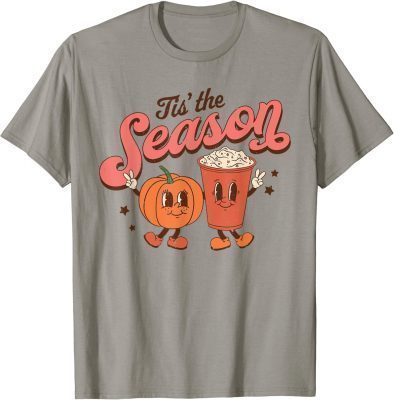 Tis The Season Vintage Retro Style Pumpkin Autumn Fall Latte 2023 T-Shirt