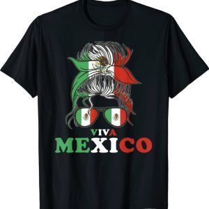 Viva Mexico Messy Bun Mexican Flag Cinco de Mayo Girl Women Shirts