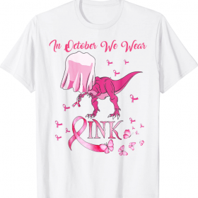In October We Wear Pink Dinosaur Breast Cancer Halloween Shirt