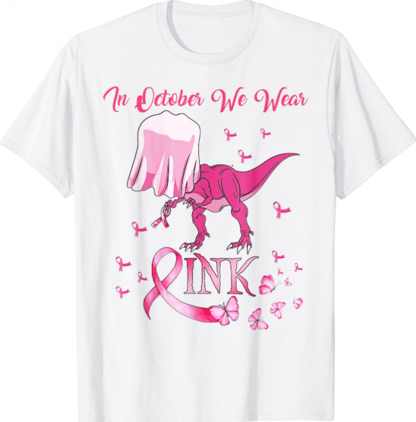 In October We Wear Pink Dinosaur Breast Cancer Halloween Shirt