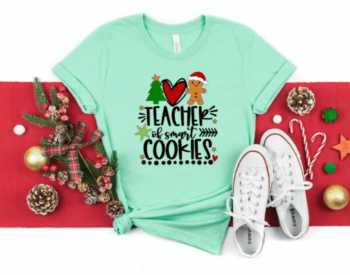 Christmas Teacher Shirt, Teacher of the smartest Cookies shirt, Cute Funny Christmas school Shirt, Christmas New Year Shirt, school spirit