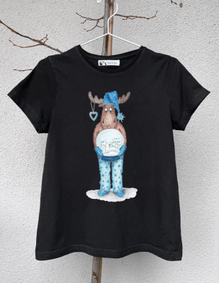 Men's T-shirt with christmas elk print, Men's clothes, Cotton 100%, Watercolor print T-shirt, T-shirt art, Gift for him