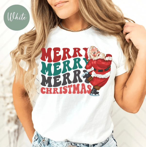 MERRY CHRISTMAS, Retro Santa Shirt, 60's Holiday, 70's Christmas, Christmas Comfort Colors Shirt, Oversized Christmas T-shirt, Skating Santa