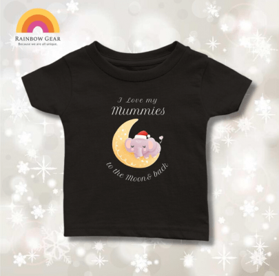 I Love my Mummies to the Moon and Back, Christmas LGBT Toddler Shirt, Pride Christmas Tops, Lesbian Baby Shower Gift