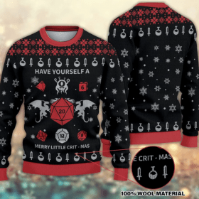 Have Yourself a Merry Little Crit Mas Christmas Ugly Sweater, Dungeons & Dragons D20 Wool Christmas Sweater, Dnd Christmas Knit Sweater