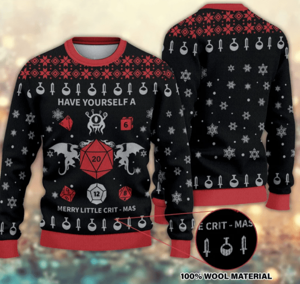 Have Yourself a Merry Little Crit Mas Christmas Ugly Sweater, Dungeons & Dragons D20 Wool Christmas Sweater, Dnd Christmas Knit Sweater