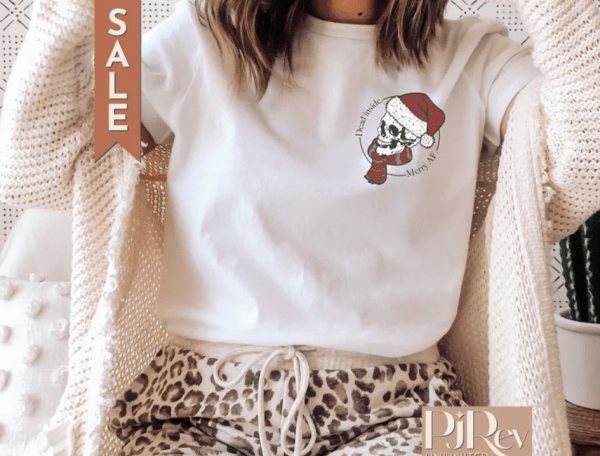 Dead Inside But Merry AF Christmas Shirt for Women | Funny Christmas Shirt for Women | Funny Skeleton Christmas Shirt | Dead Inside | CHR008