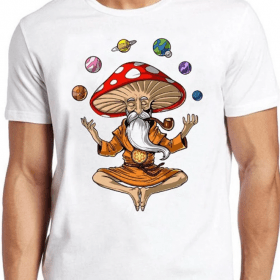 Magic Mushroom Buddha T Shirt Yoga Planets Solar Cool Top Gift Tee 425