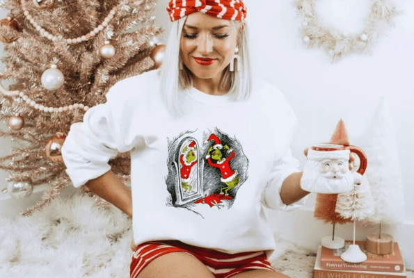 Santa Clau Hat Mr Grinch Sweatshirt, Christmas Grinch Shirt, Green Monster Sweatshirt, Happy Christmas Gift Shirt