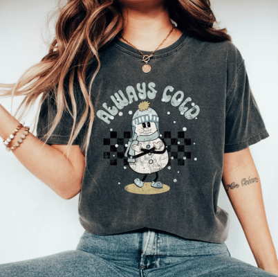 Always Cold Snowman Shirt, Retro checkerboard Christmas Shirt, Christmas Shirt, funny Holiday Shirt, Christmas graphic tee, women xmas shirt