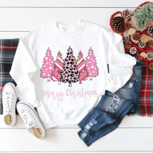 Christmas Shirt,Leopard Print Christmas Shirt, Merry Christmas Pink Christmas Trees Shirt, Holiday Shirt, Cute Christmas Tee, Leopard Shirt