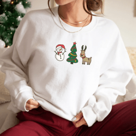 Rein deer, christmas tree and snowman sweatshirt, minimalistic christmas pullover, cute christmas gifts, holiday shirt