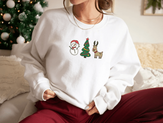 Rein deer, christmas tree and snowman sweatshirt, minimalistic christmas pullover, cute christmas gifts, holiday shirt