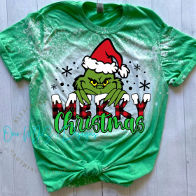 Merry Christmas - Love Grinch- Bleached Sublimated Tee Shirt