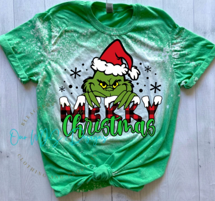 Merry Christmas - Love Grinch- Bleached Sublimated Tee Shirt