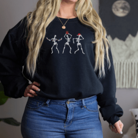 Festive Christmas Skeleton Crewneck Sweatshirt, Funny Holiday Sweater, Spooky Seasonal Hoodie, Holiday Gift Idea