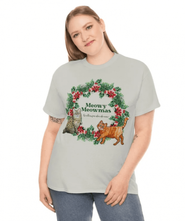 Meowy Meowmas Classic Style Christmas Tee, Christmas Cat Shirt, Cute Christmas Wreath Tee, Secret Santa Xmas Gift