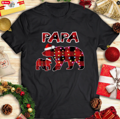 Red Plaid Papa Bear Matching Buffalo T-shirt