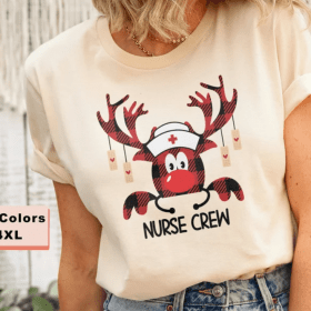 Nurse Crew Shirt •Christmas Lights Band Aid Shirt •Nurse School Tee •Buffalo Plaid Reindeer T-Shirt •Funny Nursing Christmas Shirt •(CHR-8)