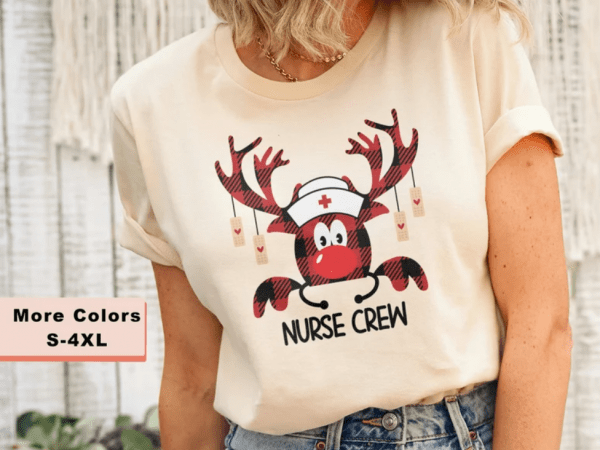 Nurse Crew Shirt •Christmas Lights Band Aid Shirt •Nurse School Tee •Buffalo Plaid Reindeer T-Shirt •Funny Nursing Christmas Shirt •(CHR-8)
