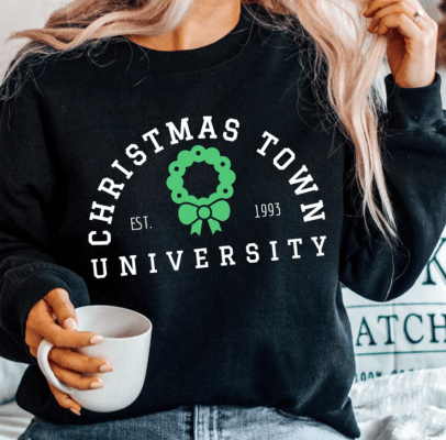 Christmas Sweatshirt | Christmas Town University, Preppy Christmas Shirt, Holiday Shirt, Christmas Wreath Shirt, 90's Christmas