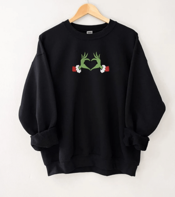 Grinch Heart Hands Embroidered Sweatshirt, Whoville Embroidered Sweatshirt, Christmas Crewneck Sweatshirt, Merry Christmas Sweatshirt