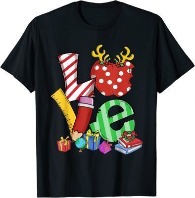 Love Teacher Math Christmas Teacher Life Matching Pajamas Funny T-Shirt