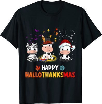 Vintage Happy HalloThanksMas Santa Cow Halloween Thanksgiving T-Shirt