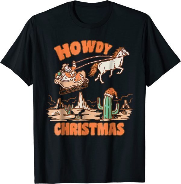 Howdy Christmas Santa Hat Retro Western Funny Family Pajama 2023 T-Shirt