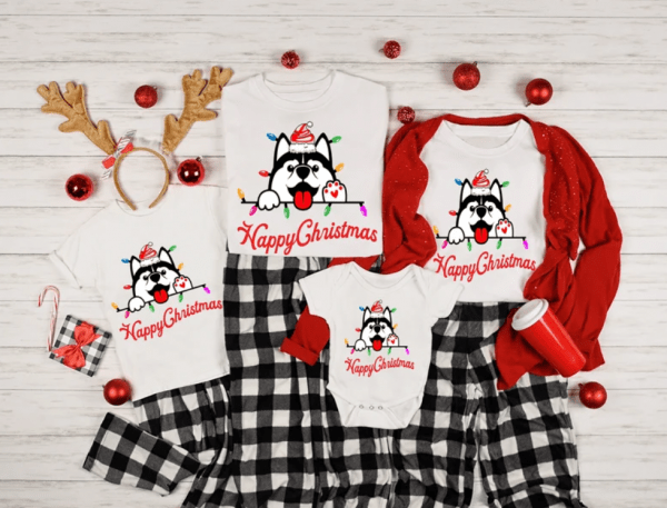 Happy Christmas Shirt, Woofy Christmas Shirt, Husky Lover Shirt, Husky Owner Family Christmas Shirts, 2022 Family Christmas T Shirt