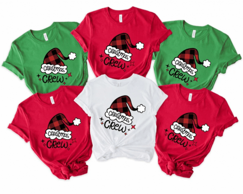 Christmas Crew Buffalo Plaid Santa's Hat T-Shirt, Christmas 2022 Crew, Christmas shirt, Christmas Family Matching shirts, Christmas Family